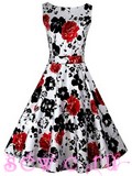 Платье в стиле 50-60-х цв. Белый  " Красные Розы", р.S,M,L,XL,XXL.